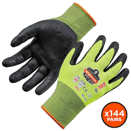 Coated CR Gloves 7022, A2, ANSI, 144 Pairs, Lime, Size, S, 144PK